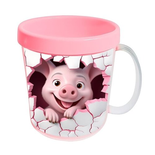 Caneca Acrílica Animais Fofos Fazenda Porco Romântico