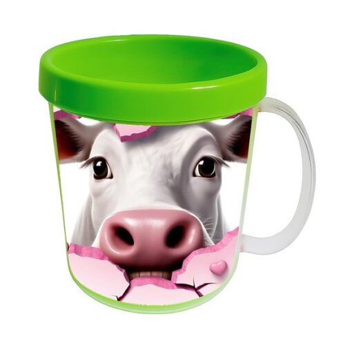 Caneca Acrílica Animais Fofos Fazenda Vaca Charmosa