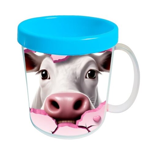 Caneca Acrílica Animais Fofos Fazenda Vaca Charmosa