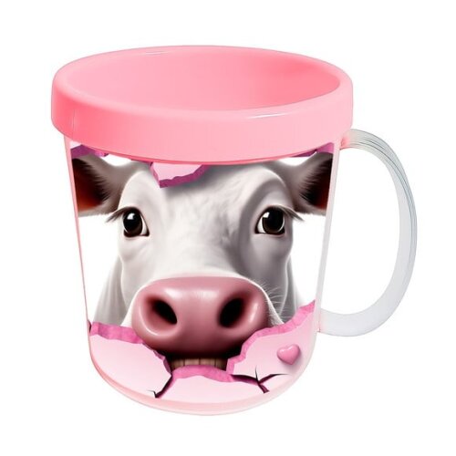 Caneca Acrílica Animais Fofos Fazenda Vaca Charmosa