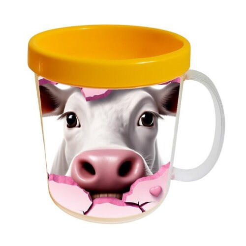 Caneca Acrílica Animais Fofos Fazenda Vaca Charmosa