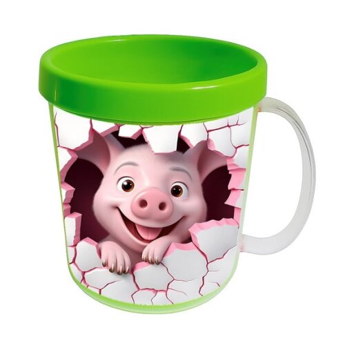Caneca Acrílica Animais Fofos Fazenda Porco Romântico