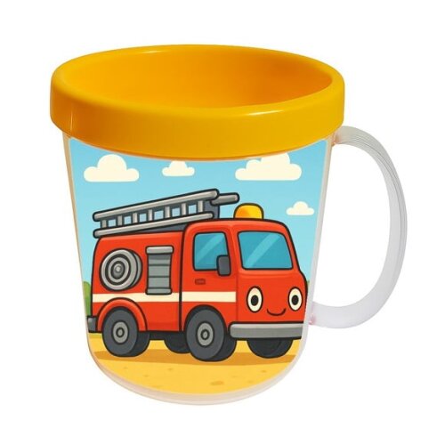 Caneca Acrílica Infantil Personalizada Caminhão de Bombeiro