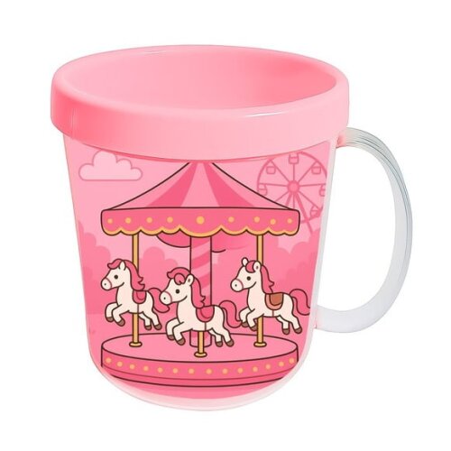 Caneca Acrílica Infantil Personalizada Carrossel Rosa