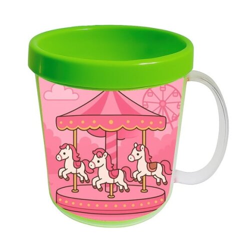 Caneca Acrílica Infantil Personalizada Carrossel Rosa