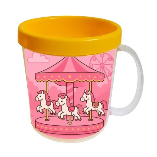 Caneca Acrílica Infantil Personalizada Carrossel Rosa