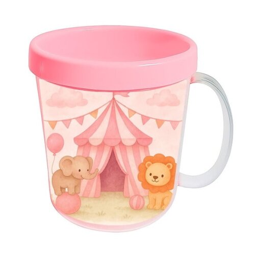 Caneca Acrílica Infantil Personalizada Circo Rosa Aquarela