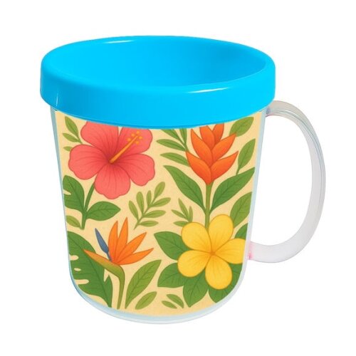 Caneca Acrílica Infantil Personalizada Flores Tropicais