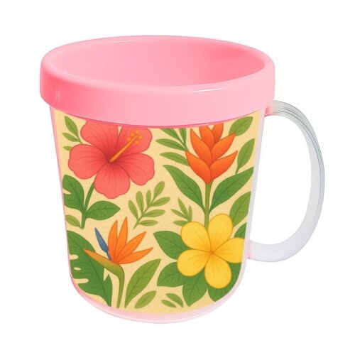 Caneca Acrílica Infantil Personalizada Flores Tropicais