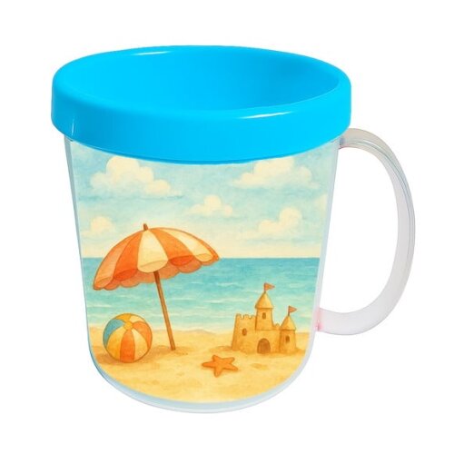 Caneca Acrílica Infantil Personalizada Mar e Praia Aquarela