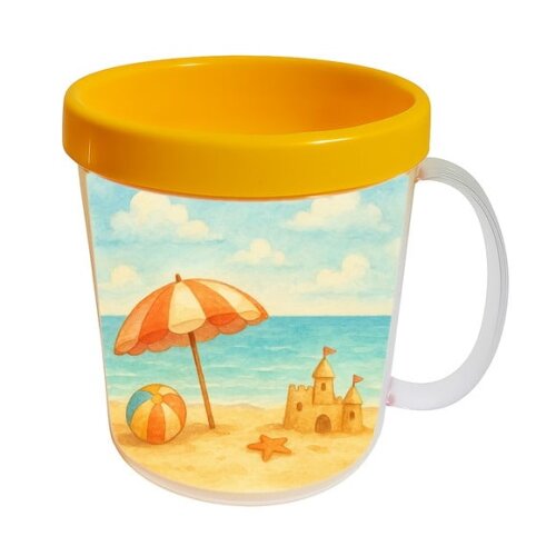 Caneca Acrílica Infantil Personalizada Mar e Praia Aquarela