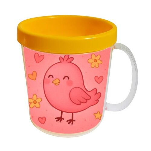 Caneca Acrílica Infantil Personalizada Passarinho Rosa