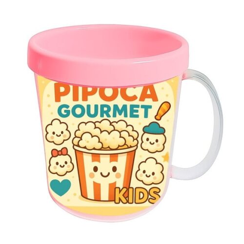 Caneca Acrílica Infantil Personalizada Pipoca Gourmet Kids