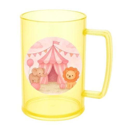 Caneca de Chopp Infantil Personalizada Circo Rosa Aquarela