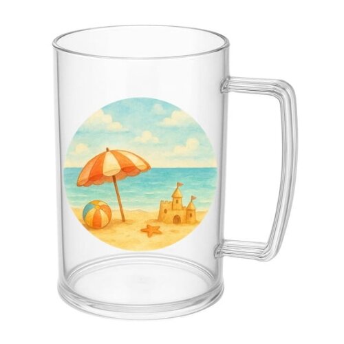 Caneca de Chopp Infantil Personalizada Mar e Praia Aquarela