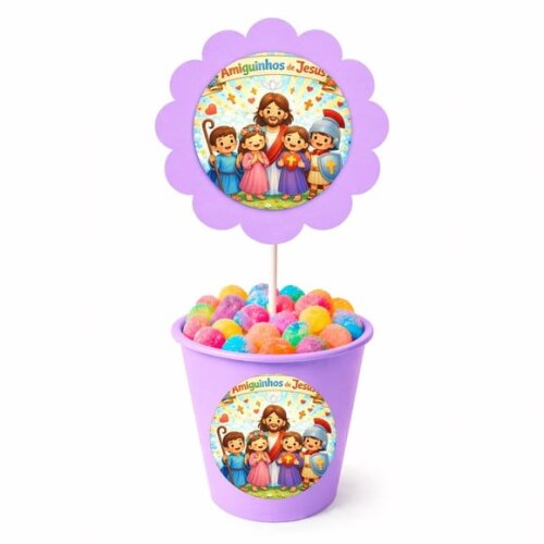 Centro de Mesa Flor Personalizado Amiguinhos de Jesus