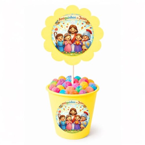 Centro de Mesa Flor Personalizado Amiguinhos de Jesus