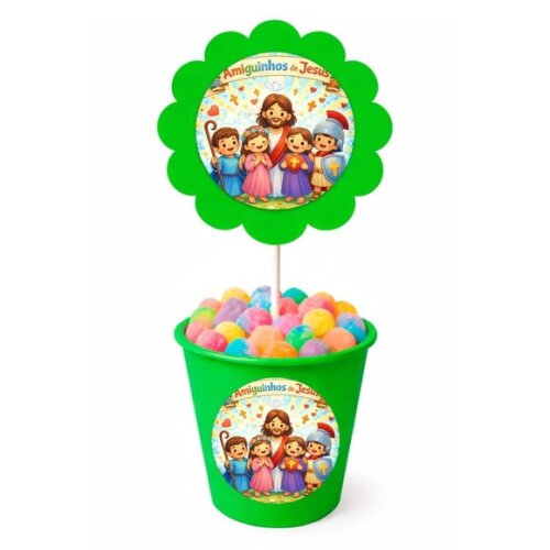 Centro de Mesa Flor Personalizado Amiguinhos de Jesus