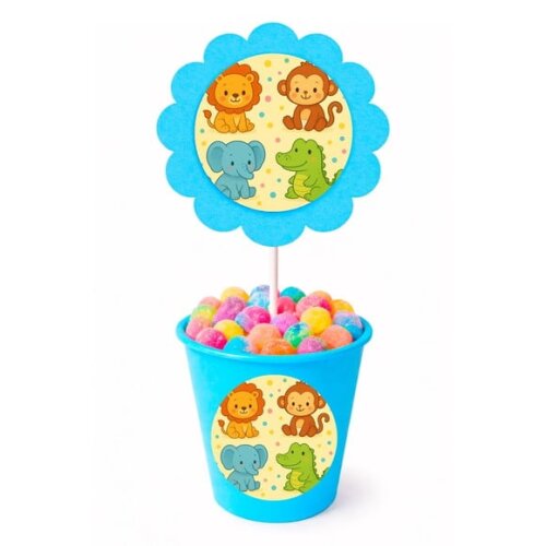 Centro de Mesa Flor Personalizado Animais Coloridos