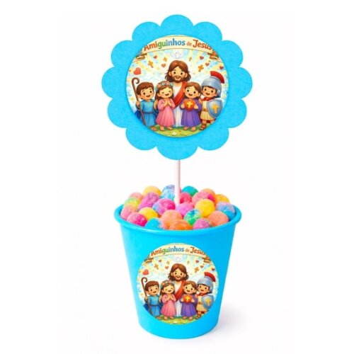 Centro de Mesa Flor Personalizado Amiguinhos de Jesus
