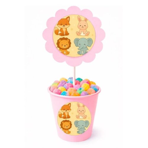 Centro de Mesa Flor Personalizado Animais Fofinhos Baby