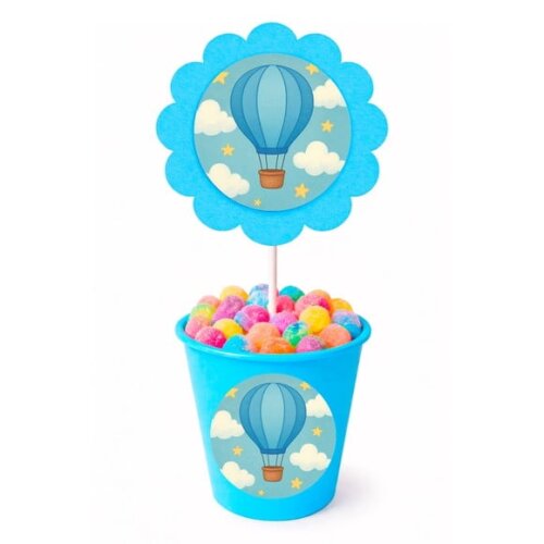 Centro de Mesa Flor Personalizado Balão de Ar Azul