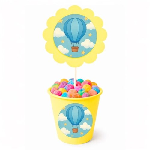 Centro de Mesa Flor Personalizado Balão de Ar Azul
