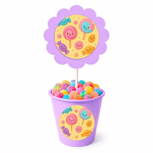 Centro de Mesa Flor Personalizado Balas e Pirulitos