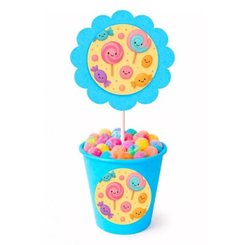 Centro de Mesa Flor Personalizado Balas e Pirulitos