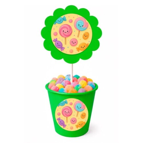 Centro de Mesa Flor Personalizado Balas e Pirulitos