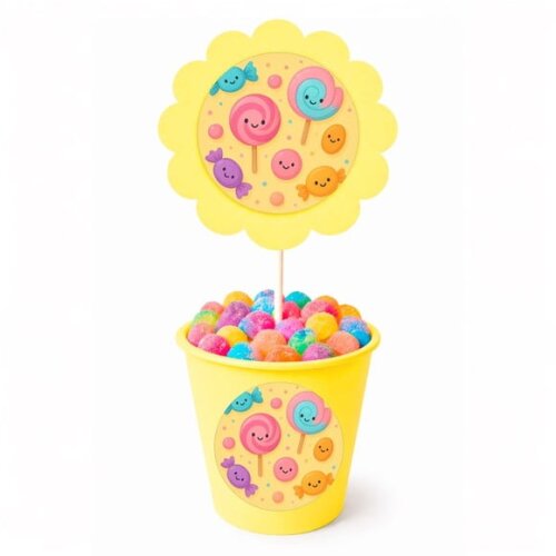 Centro de Mesa Flor Personalizado Balas e Pirulitos