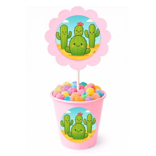 Centro de Mesa Flor Personalizado Cactos Fofos