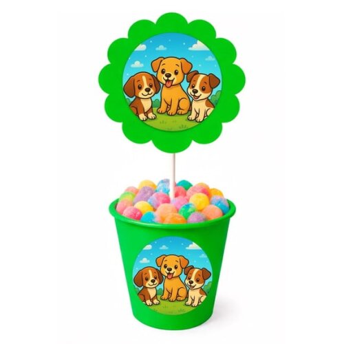 Centro de Mesa Flor Personalizado Cachorrinhos