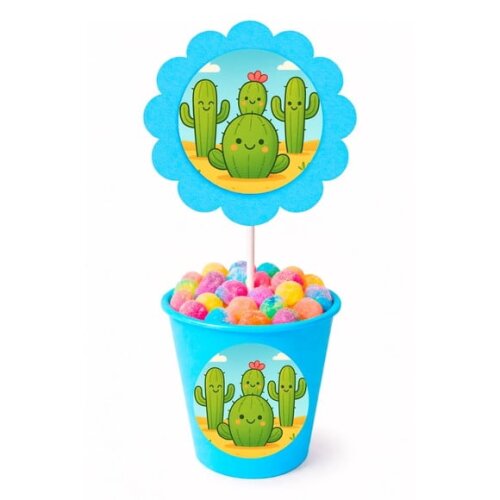 Centro de Mesa Flor Personalizado Cactos Fofos