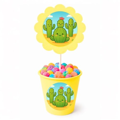 Centro de Mesa Flor Personalizado Cactos Fofos