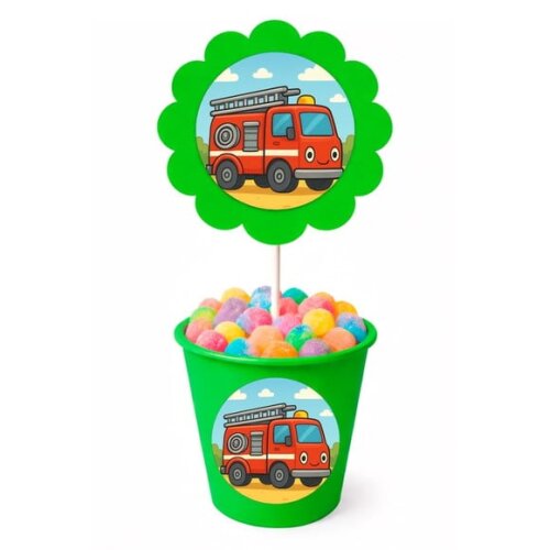 Centro de Mesa Flor Personalizado Caminhão de Bombeiro