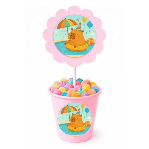 Centro de Mesa Flor Personalizado Capivara Pool Party
