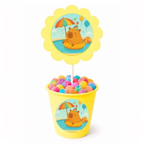 Centro de Mesa Flor Personalizado Capivara Pool Party