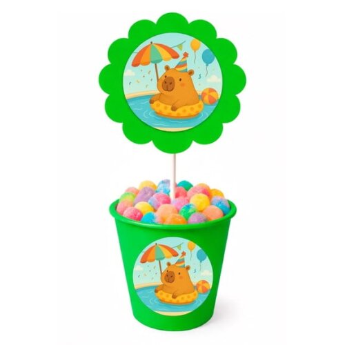 Centro de Mesa Flor Personalizado Capivara Pool Party