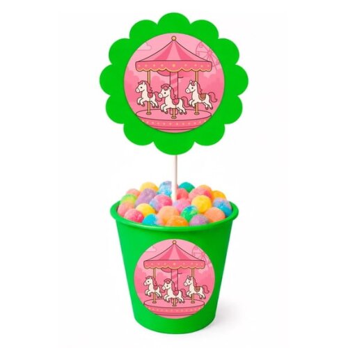 Centro de Mesa Flor Personalizado Carrossel Rosa