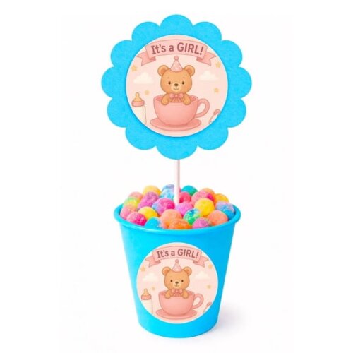 Centro de Mesa Flor Personalizado Chá de Bebê Menina