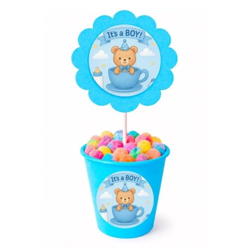 Centro de Mesa Flor Personalizado Chá de Bebê Menino