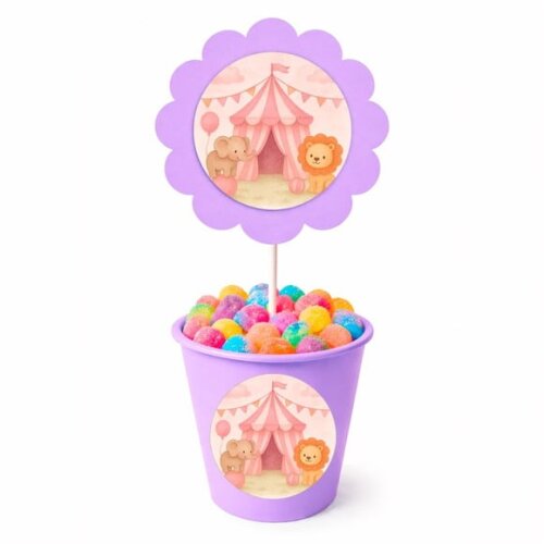 Centro de Mesa Flor Personalizado Circo Rosa Aquarela