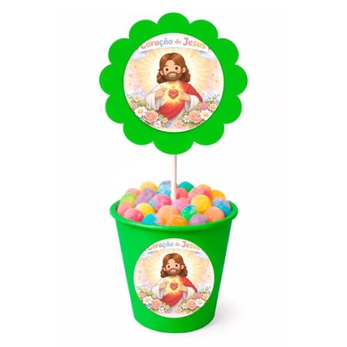 Centro de Mesa Flor Personalizado Coração de Jesus