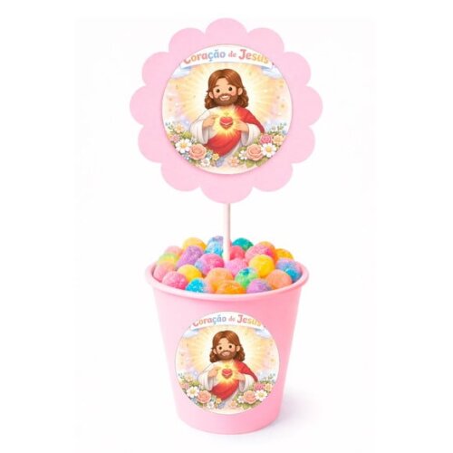 Centro de Mesa Flor Personalizado Coração de Jesus