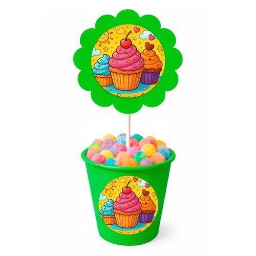 Centro de Mesa Flor Personalizado Cupcakes