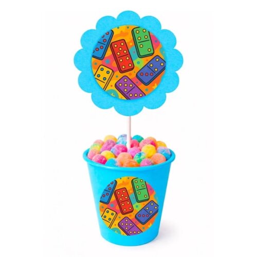Centro de Mesa Flor Personalizado Dominós Coloridos