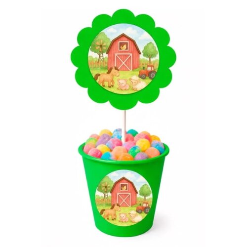 Centro de Mesa Flor Personalizado Fazendinha Aquarela