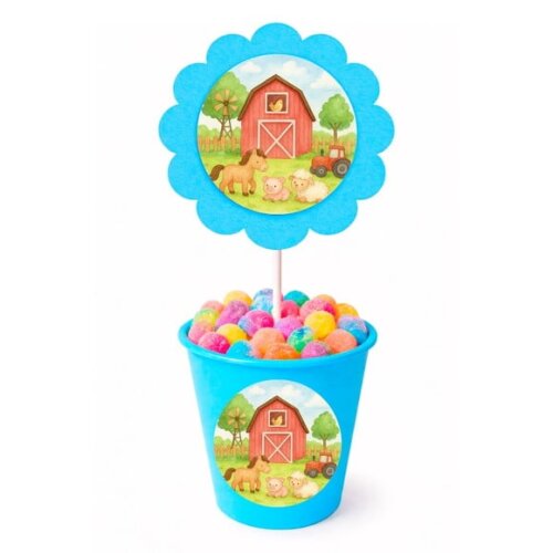 Centro de Mesa Flor Personalizado Fazendinha Aquarela