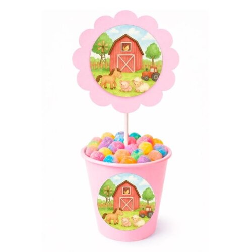 Centro de Mesa Flor Personalizado Fazendinha Aquarela